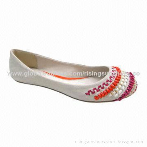 Women's Flat Casual Shoe, Micro Suede Upper, Patent PU Tapes Woven on Upper, Unique but Fashionable